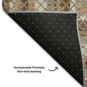 HomeRoots 5' X 8' Chocolate Ivory Beige Geometric Area Rug - Washable, UV Protected, Modern Style for Homes 710869