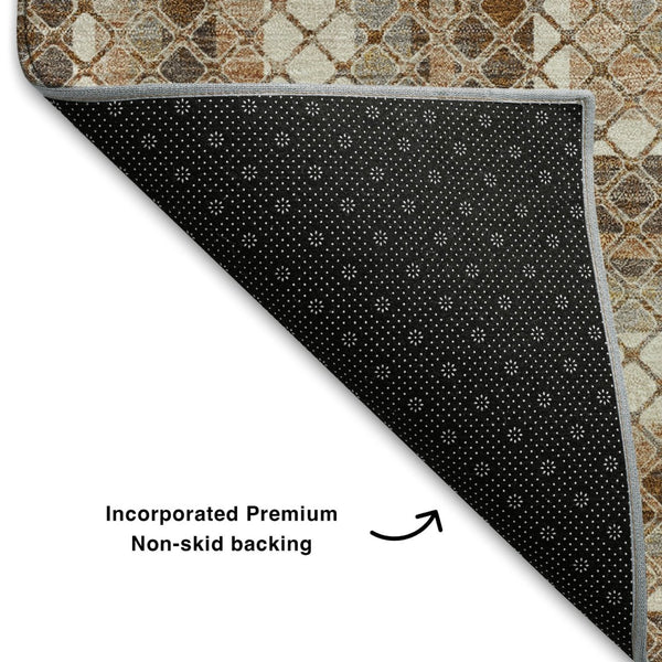 HomeRoots 5' X 8' Chocolate Ivory Beige Geometric Area Rug - Washable, UV Protected, Modern Style for Homes 710869