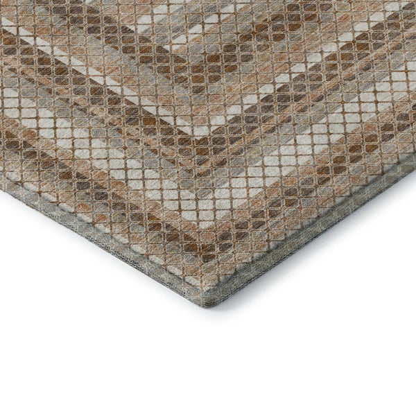 HomeRoots 5' X 8' Chocolate Ivory Beige Geometric Area Rug - Washable, UV Protected, Modern Style for Homes 710869