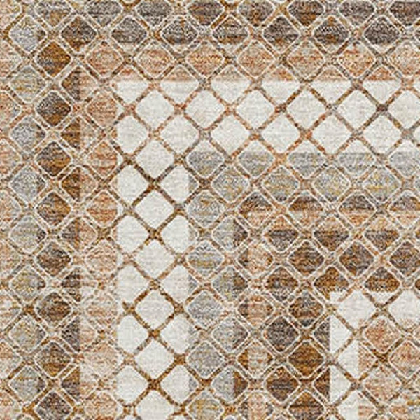 HomeRoots 5' X 8' Chocolate Ivory Beige Geometric Area Rug - Washable, UV Protected, Modern Style for Homes 710869
