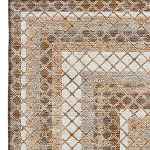 HomeRoots 5' X 8' Chocolate Ivory Beige Geometric Area Rug - Washable, UV Protected, Modern Style for Homes 710869
