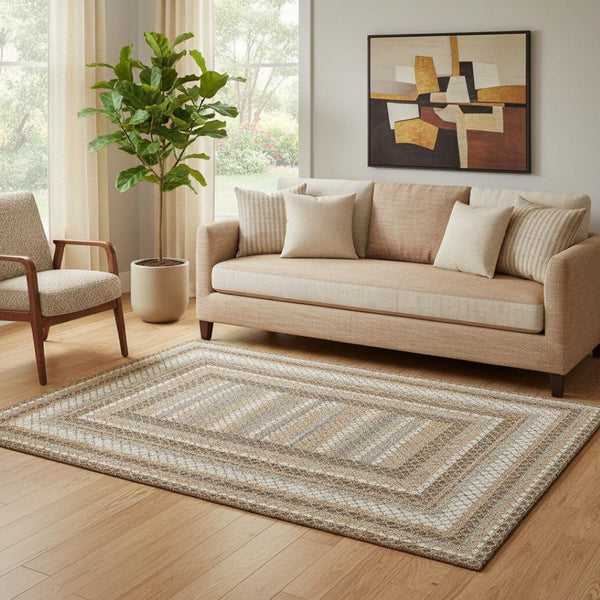 HomeRoots 8' Elegant Chocolate & Ivory Geometric Round Rug - Washable, UV-Resistant, Ideal for Busy Homes 710870