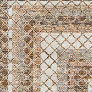 HomeRoots 8' Elegant Chocolate & Ivory Geometric Round Rug - Washable, UV-Resistant, Ideal for Busy Homes 710870