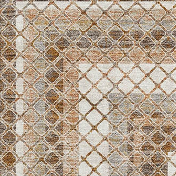HomeRoots 8' Elegant Chocolate & Ivory Geometric Round Rug - Washable, UV-Resistant, Ideal for Busy Homes 710870