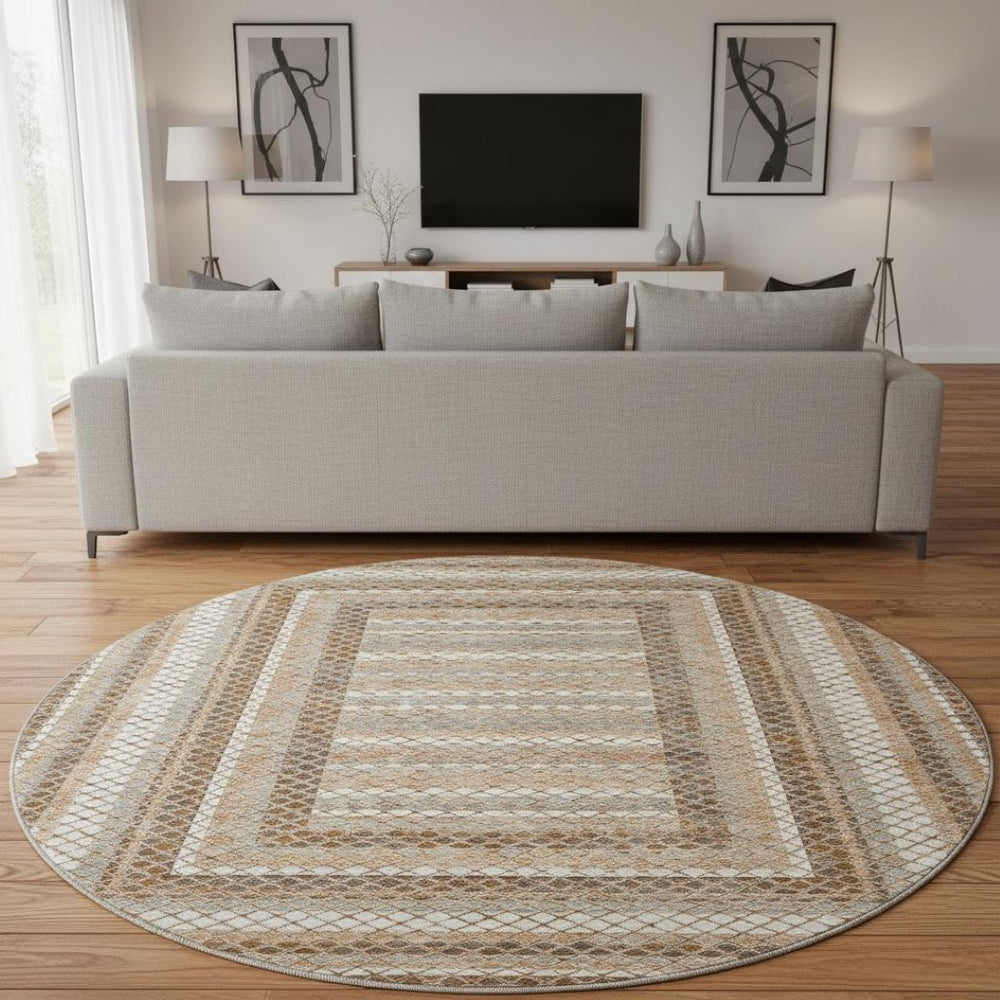 HomeRoots 8' X 10' Chocolate Ivory Beige Geometric Area Rug - Washable, Stain-Resistant, UV Protected Comfort 710871