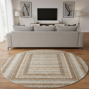 HomeRoots 8' X 10' Chocolate Ivory Beige Geometric Area Rug - Washable, Stain-Resistant, UV Protected Comfort 710871