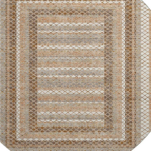 HomeRoots 8' X 10' Chocolate Ivory Beige Geometric Area Rug - Washable, Stain-Resistant, UV Protected Comfort 710871