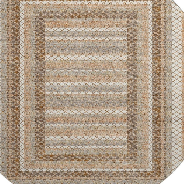 HomeRoots 8' X 10' Chocolate Ivory Beige Geometric Area Rug - Washable, Stain-Resistant, UV Protected Comfort 710871
