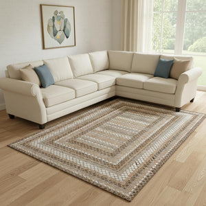 HomeRoots 9' X 12' Geometric Area Rug in Chocolate, Ivory & Beige - Washable, UV-Protected, Stylish & Durable! 710872
