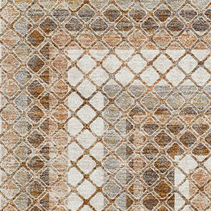 HomeRoots 9' X 12' Geometric Area Rug in Chocolate, Ivory & Beige - Washable, UV-Protected, Stylish & Durable! 710872