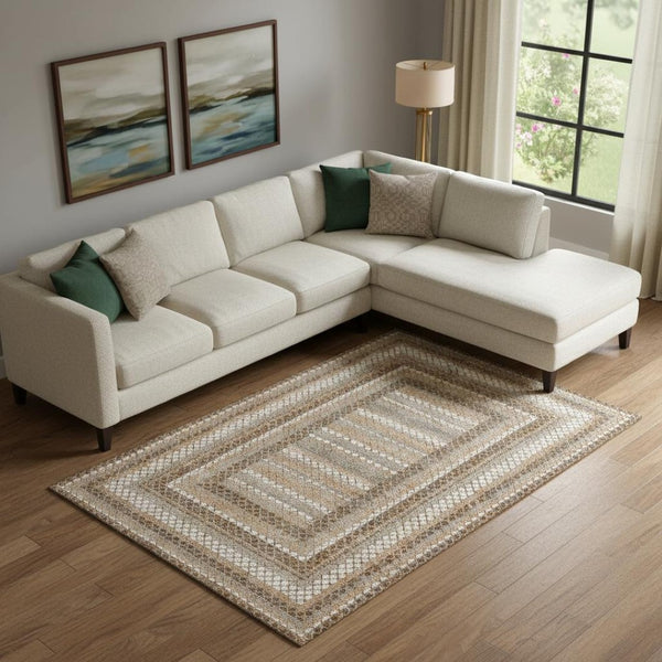 HomeRoots 10' X 14' Geometric Washable Area Rug in Chocolate Ivory Beige - UV Protected, Durable & Stylish! 710873