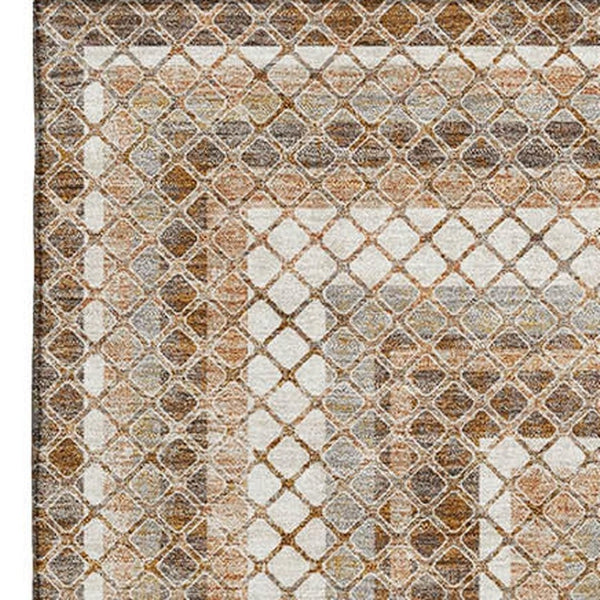 HomeRoots 10' X 14' Geometric Washable Area Rug in Chocolate Ivory Beige - UV Protected, Durable & Stylish! 710873