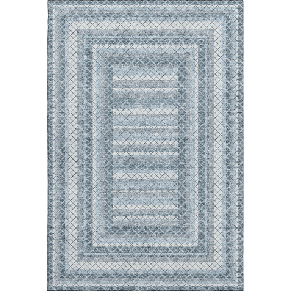 HomeRoots 5' x 8' Denim Blue & Ivory Geometric Area Rug – Stylish, Washable, UV-Protected for Home & Outdoors 710875