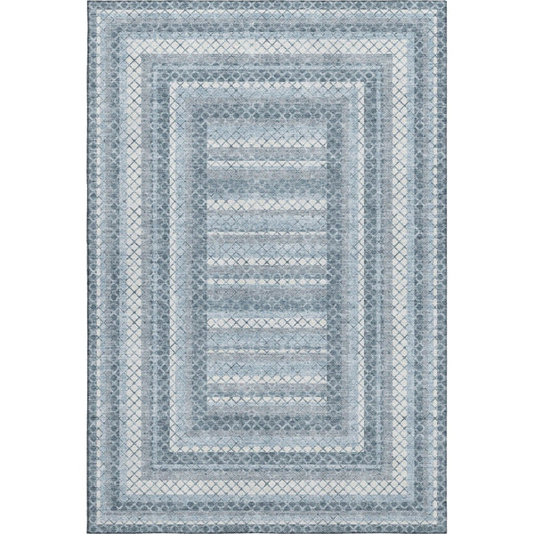HomeRoots 8' Stylish Denim Blue & Ivory Geometric Washable Round Rug – UV Protected, Durable & Easy-Care! 710876