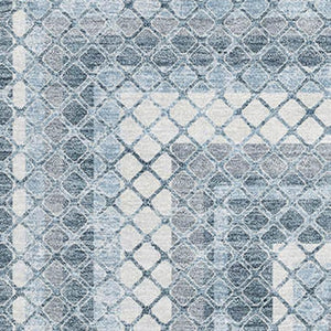 HomeRoots 8' Stylish Denim Blue & Ivory Geometric Washable Round Rug – UV Protected, Durable & Easy-Care! 710876
