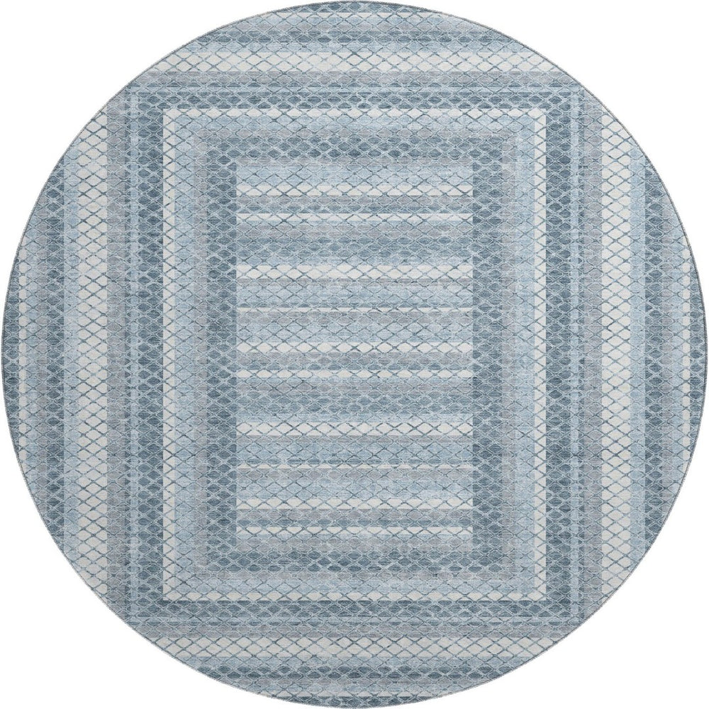 HomeRoots 8' X 10' Denim Blue & Ivory Geometric Area Rug - Washable, UV Protected, Stylish & Durable Design 710877