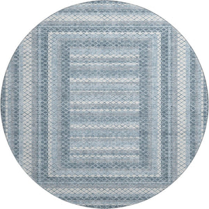 HomeRoots 8' X 10' Denim Blue & Ivory Geometric Area Rug - Washable, UV Protected, Stylish & Durable Design 710877