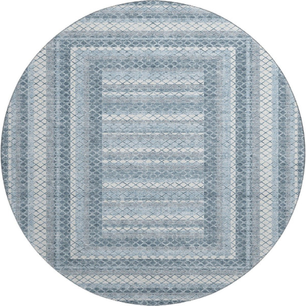 HomeRoots 8' X 10' Denim Blue & Ivory Geometric Area Rug - Washable, UV Protected, Stylish & Durable Design 710877