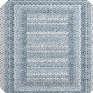 HomeRoots 8' X 10' Denim Blue & Ivory Geometric Area Rug - Washable, UV Protected, Stylish & Durable Design 710877