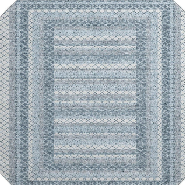 HomeRoots 8' X 10' Denim Blue & Ivory Geometric Area Rug - Washable, UV Protected, Stylish & Durable Design 710877