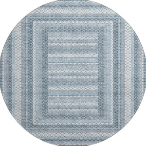 HomeRoots 8' X 10' Denim Blue & Ivory Geometric Area Rug - Washable, UV Protected, Stylish & Durable Design 710877