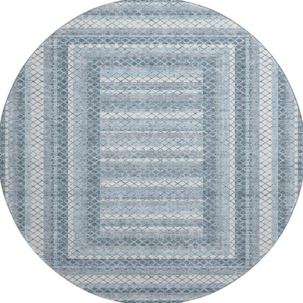 HomeRoots 8' X 10' Denim Blue & Ivory Geometric Area Rug - Washable, UV Protected, Stylish & Durable Design 710877