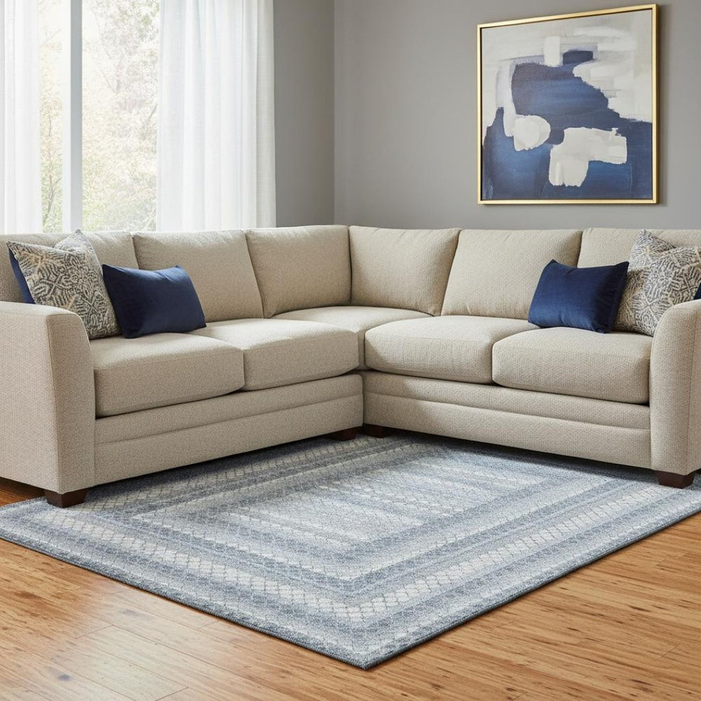 HomeRoots 9' X 12' Denim Blue & Ivory Geometric Area Rug - Washable, Stain-Resistant, UV Protected & Non-Slip 710878