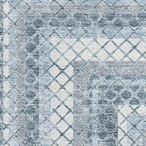 HomeRoots 9' X 12' Denim Blue & Ivory Geometric Area Rug - Washable, Stain-Resistant, UV Protected & Non-Slip 710878