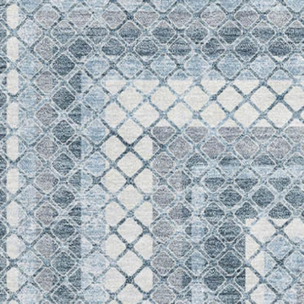 HomeRoots 9' X 12' Denim Blue & Ivory Geometric Area Rug - Washable, Stain-Resistant, UV Protected & Non-Slip 710878