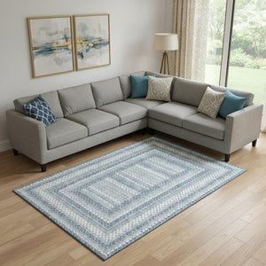 HomeRoots 10' X 14' Denim Blue & Ivory Geometric Area Rug - Stain-Resistant, UV Protected, Perfect for Any Space 710879