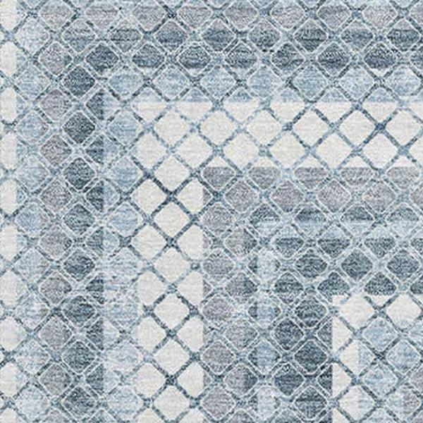 HomeRoots 10' X 14' Denim Blue & Ivory Geometric Area Rug - Stain-Resistant, UV Protected, Perfect for Any Space 710879