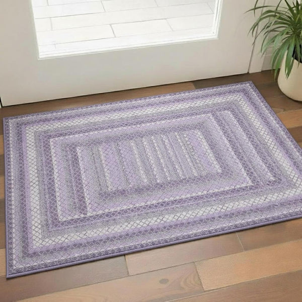 HomeRoots 5' X 8' Modern Lavender and Ivory Geometric Area Rug – Washable, UV Protected, Pet-Friendly Design 710881