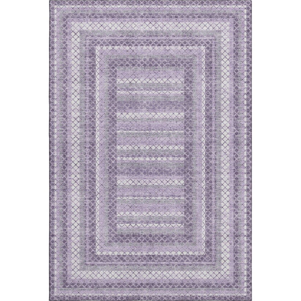HomeRoots 5' X 8' Modern Lavender and Ivory Geometric Area Rug – Washable, UV Protected, Pet-Friendly Design 710881