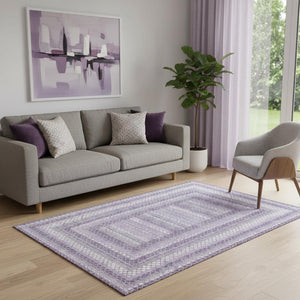 HomeRoots 8' Lavender Geometric Round Rug - Washable, UV Protected, Durable Design for Modern Homes & Style 710882