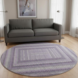 HomeRoots 8' X 10' Lavender and Ivory Geometric Area Rug - Stylish, Washable, UV-Protected for Every Space! 710883
