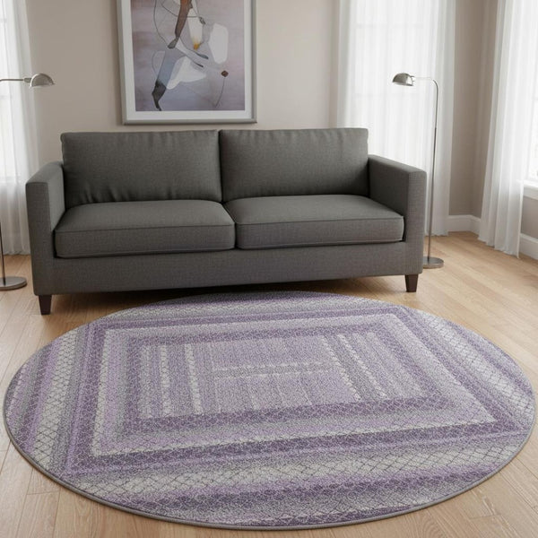 HomeRoots 8' X 10' Lavender and Ivory Geometric Area Rug - Stylish, Washable, UV-Protected for Every Space! 710883
