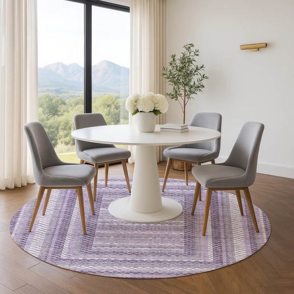HomeRoots 8' X 10' Lavender and Ivory Geometric Area Rug - Stylish, Washable, UV-Protected for Every Space! 710883