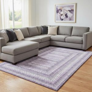 HomeRoots 9' X 12' Stylish Lavender & Ivory Geometric Area Rug - Washable, UV Protected, Perfect for Homes! 710884