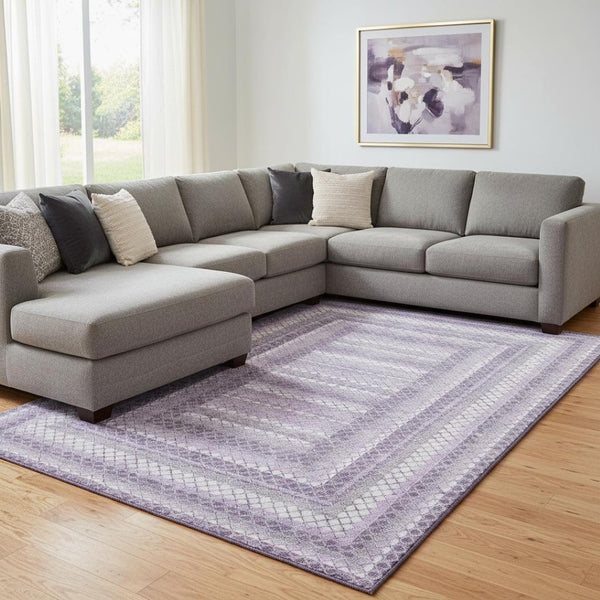 HomeRoots 9' X 12' Stylish Lavender & Ivory Geometric Area Rug - Washable, UV Protected, Perfect for Homes! 710884