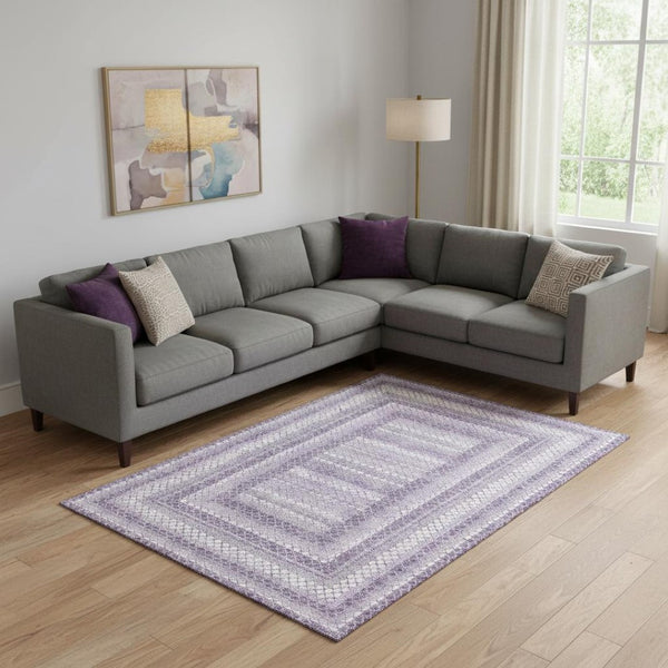 HomeRoots 10' X 14' Modern Lavender & Ivory Geometric Area Rug - Washable, UV Protected, Durable & Stylish! 710885