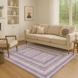 HomeRoots 10' X 14' Modern Lavender & Ivory Geometric Area Rug - Washable, UV Protected, Durable & Stylish! 710885