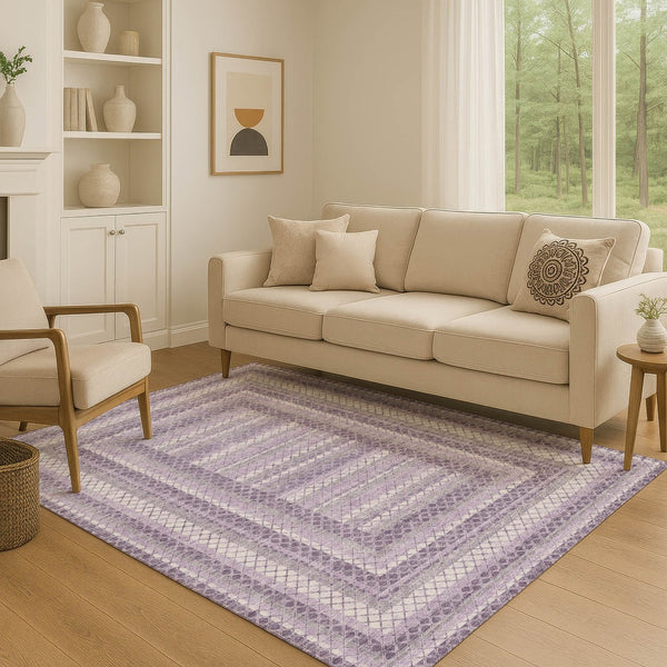 HomeRoots 10' X 14' Modern Lavender & Ivory Geometric Area Rug - Washable, UV Protected, Durable & Stylish! 710885