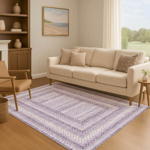 HomeRoots 10' X 14' Modern Lavender & Ivory Geometric Area Rug - Washable, UV Protected, Durable & Stylish! 710885