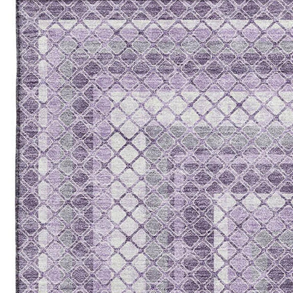 HomeRoots 10' X 14' Modern Lavender & Ivory Geometric Area Rug - Washable, UV Protected, Durable & Stylish! 710885