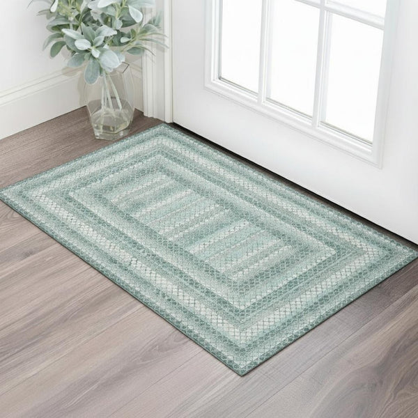 HomeRoots 5' X 8' Teal, Ivory & Gray Geometric Area Rug - Washable, UV-Protected, Stain-Resistant Design! 710887