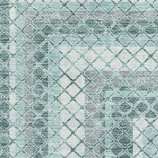 HomeRoots 5' X 8' Teal, Ivory & Gray Geometric Area Rug - Washable, UV-Protected, Stain-Resistant Design! 710887