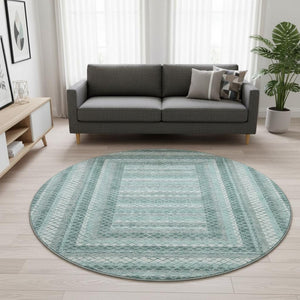 HomeRoots 8' X 10' Teal Ivory Gray Geometric Washable Area Rug - Stain Resistant, UV Protected & Non-Slip! 710889