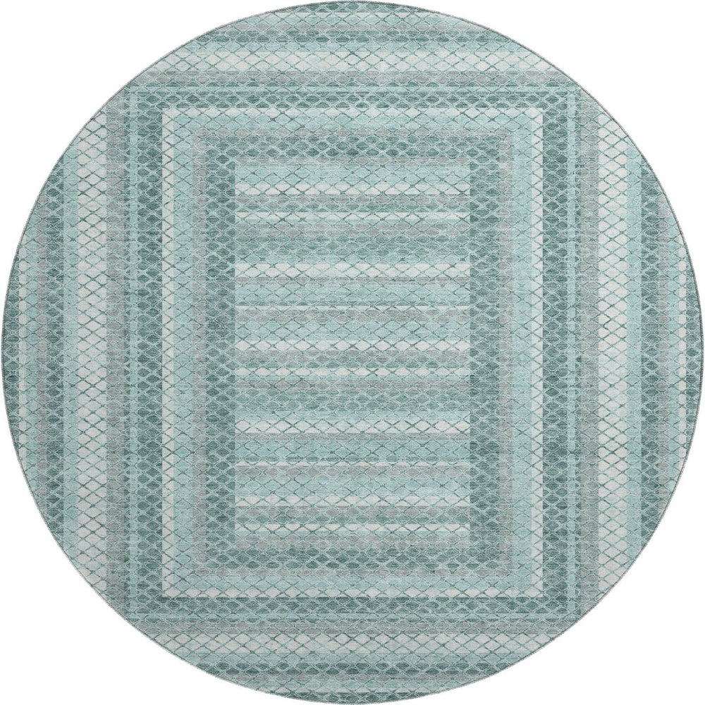 HomeRoots 8' X 10' Teal Ivory Gray Geometric Washable Area Rug - Stain Resistant, UV Protected & Non-Slip! 710889
