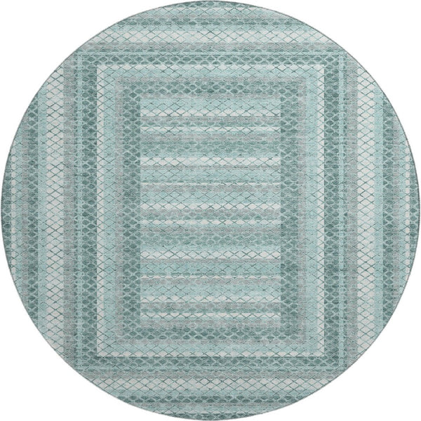 HomeRoots 8' X 10' Teal Ivory Gray Geometric Washable Area Rug - Stain Resistant, UV Protected & Non-Slip! 710889