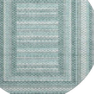HomeRoots 8' X 10' Teal Ivory Gray Geometric Washable Area Rug - Stain Resistant, UV Protected & Non-Slip! 710889